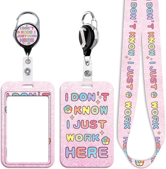 Pink Layard for Keys Funny Work ID Badge Holder Lanyard & Retractable Badge Reel Cute Key Lanyard for Women Girls Staff for ID Badges Aesthetic ID Card Holder Lanyard