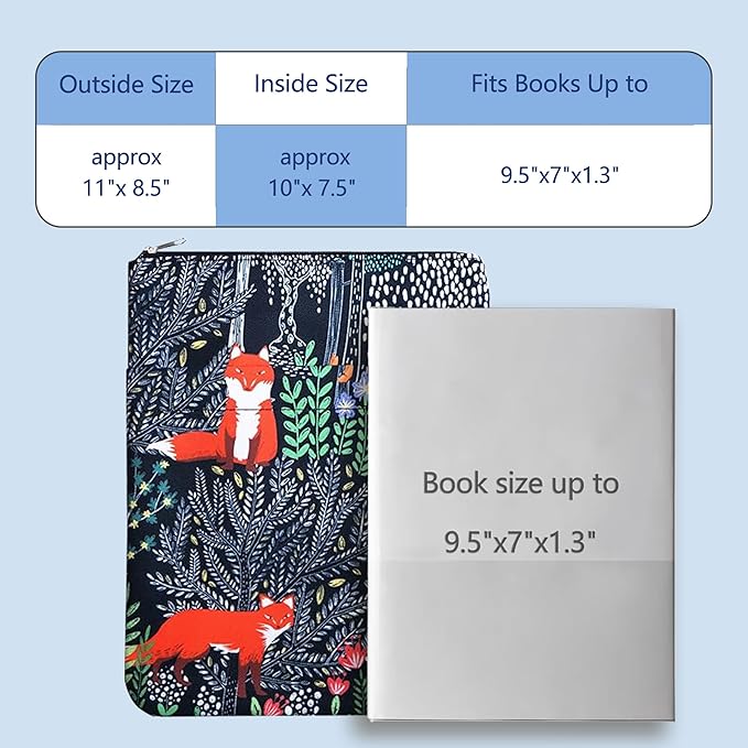 Book Sleeve for Book Lovers, Bookish Book Protector, Book Covers for Paperbacks, Washable Fabric, Book Sleeves with Zipper, Medium 11 Inch X 8.7 Inch