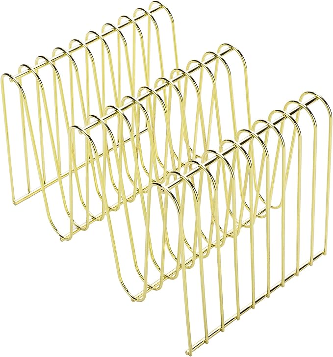 MyGift Metal Gold Folder Organizer for Desk, Magazine Holder 9 Sections, Decorative Vinyl Record Holder, Office File Organizer Rack