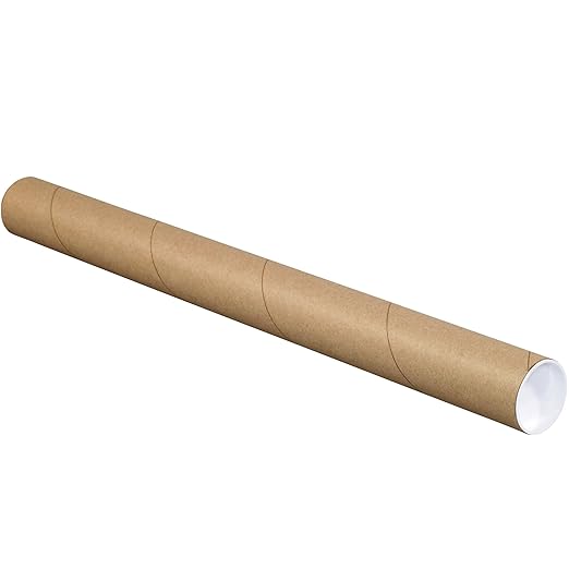 BOX USA BP2512K Mailing Tubes with Caps, 2-1/2" x 12", Kraft (Pack of 34)