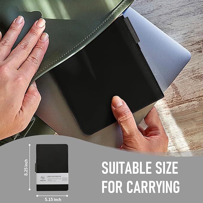 Hardcover Executive Notebooks, 160 Pages Line Ruled Classic Notebook Journal, Leather Notebooks with Pen Loop for Bussiness College Writing (Black)