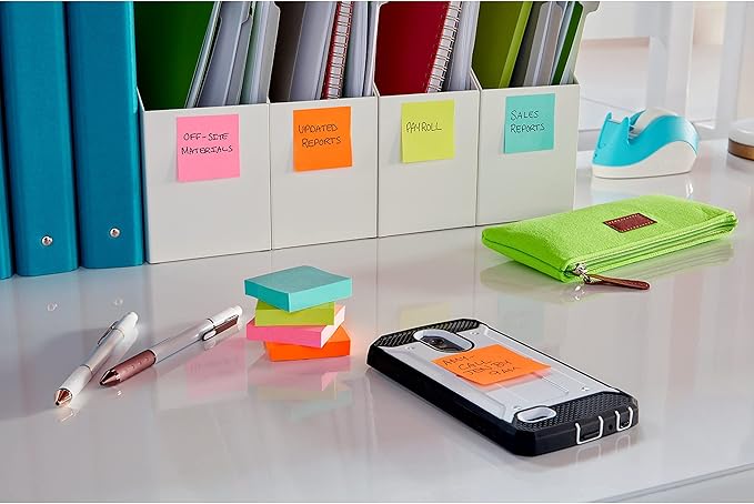 Post-it Super Sticky Notes, 8 Sticky Note Pads, 1.875 x 1.875 in., School Supplies, Office Products, Sticky Notes for Vertical Surfaces, Monitors, Walls and Windows, Supernova Neons Collection