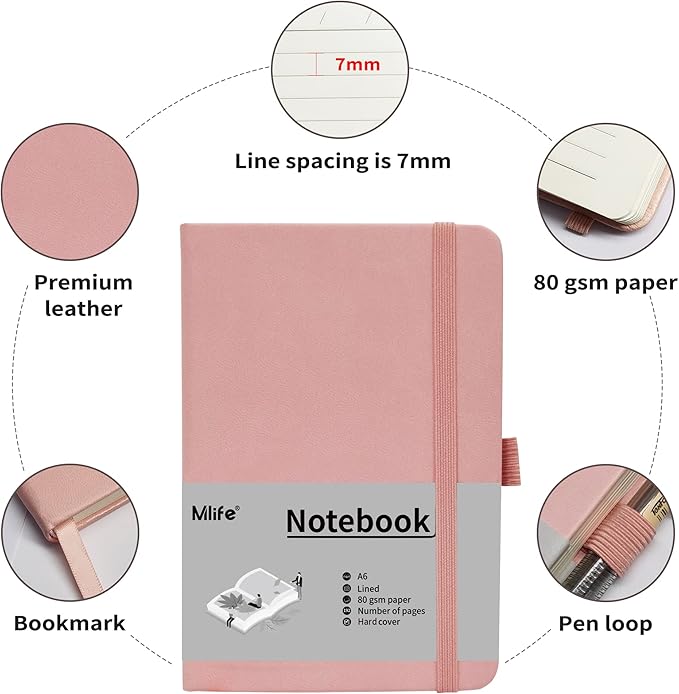 A6 Small Journal Notebook, Lined Pocket Notebook with Pen Holder, Mini Notebook Hardcover, 192 Pages, 3.9 inches * 5.5 inches Jurnal for Women and Man (3Pack Pink)