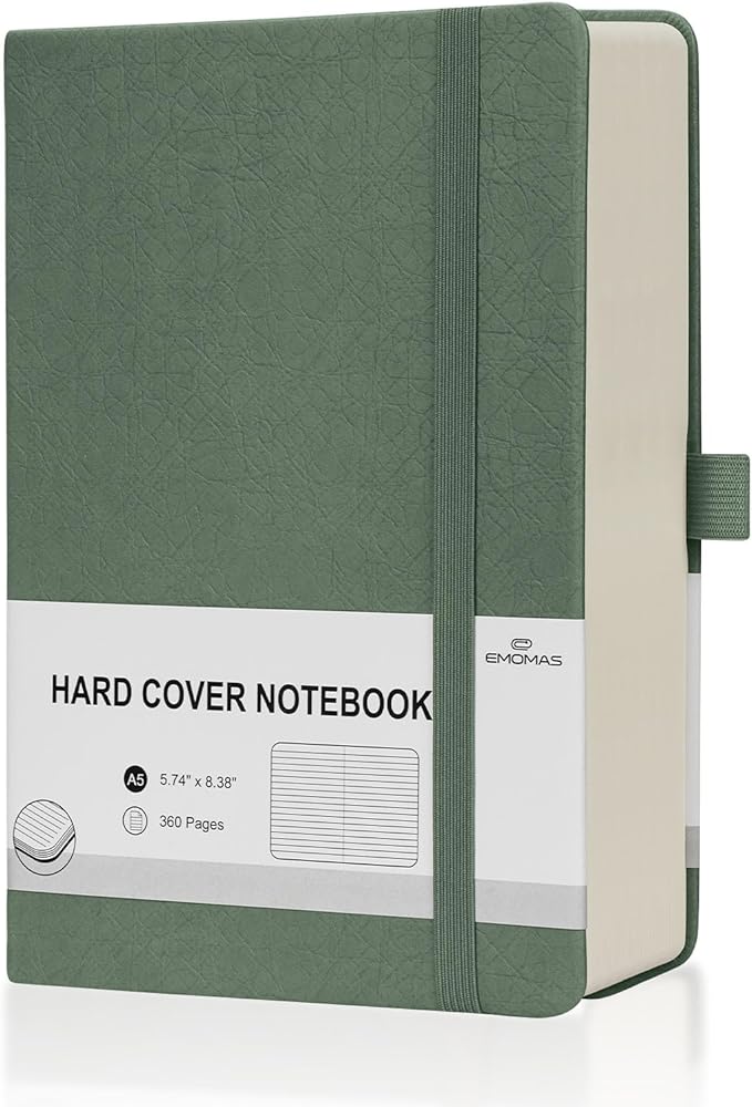 Lined Journal Notebook, 360 Numbered Pages(With page number), Thick Journal for Writing A5 College Ruled Notebook, 100gsm Lined Paper, Leather Hardcover, 5.75'' X 8.38''-Morandi Green