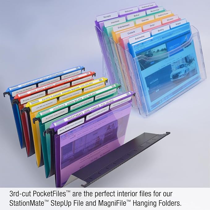 Ultimate Office PocketFile Clear Poly Document Folder Project Pockets, 3rd-Cut, Letter Size, in 6 Assorted Colors, Set of 72
