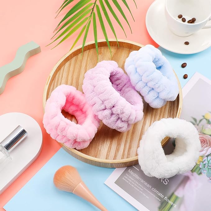 Chuangdi 4 Pairs Wrist Bands for Washing Face Wrist Spa Microfiber Wash Towel Band Scrunchies Absorbent Wristbands Sweatband for Women Prevent Liquid from Spilling