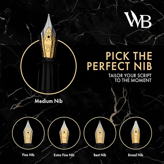 Wordsworth & Black Fountain Pen Set, 18K Gilded Medium Nib, Includes 24 Pack Ink Cartridges, Ink Refill Converter & Gift Box, Gold Finish, Calligraphy, [Racing Green], Perfect for Men & Women