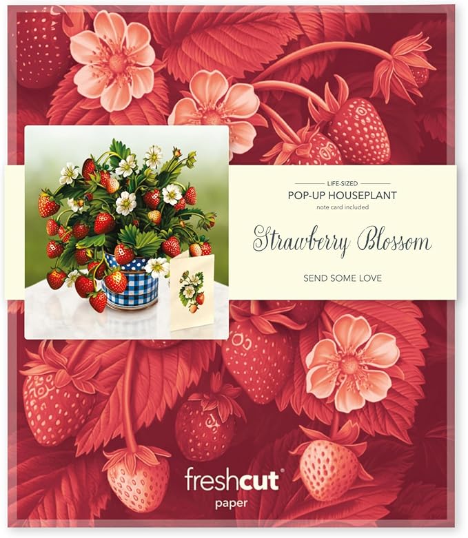 Freshcut Paper Pop Up Cards, Strawberry Blossom, 12 Inch Life Sized Forever Flower Bouquet 3D Popup Greeting Card, Birthday Cards, Anniversary Card, Blank Notecard & Envelope