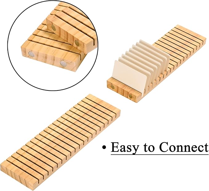 WILLOWDALE 4Pcs 12" Wooden Name Badge Holder Organizer, Counter Card Holder Stand for Name Tag ID Badge Plastic Card Holder, Detachable Business Card Holder Display Tray for Desk Office Reception