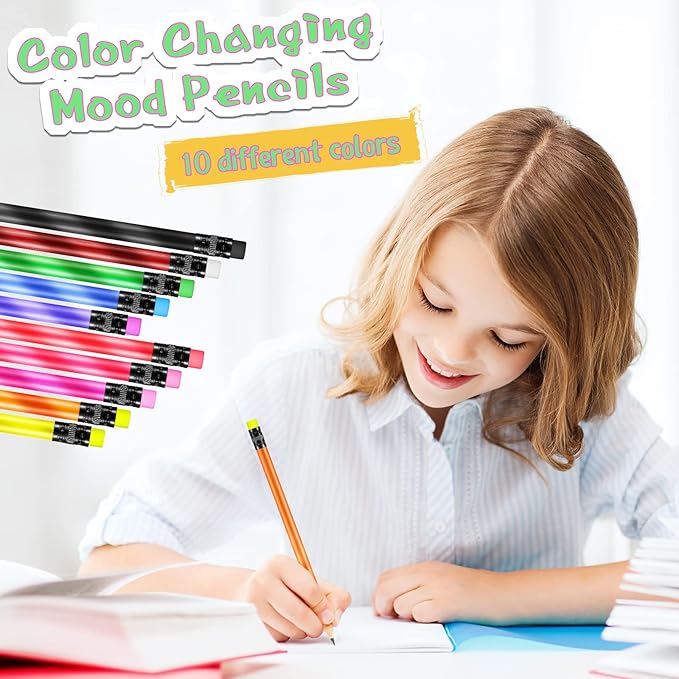 Eersida 40 Pcs Color Changing Mood Pencil with Motivational Sayings, 2B, Fun Assorted Thermochromic Pencils with Eraser(Classic Color,Motivational Style)