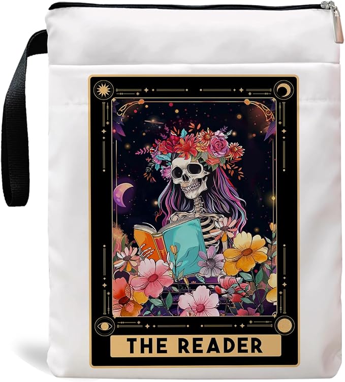 Book Sleeve, Book Sleeve with Zipper, Book Sleeve for Book Lovers, The Reader Tarot Card Book Sleeves, Book Pouch Kindle Protector, Gifts for Women Teacher Librarian Bookworm Bookish (White-A, Large)