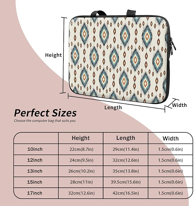 Universal Laptop Sleeve Tablet Case 12 inch, Geometric Ethnic Oriental Slim Carrying Case Durable Handbag Travel Laptop Bag for Surface Pro 9 8 7/Laptop Go 2 3, MacBook Air 11/12