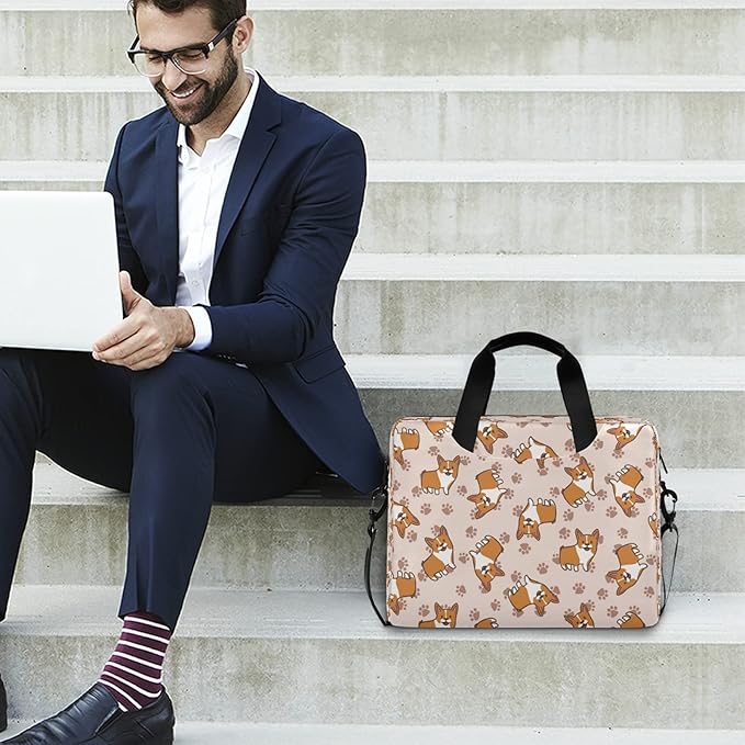 Cartoon Corgi Puppy Dog Laptop Messenger Bag Case Sleeve Briefcase for Men Women