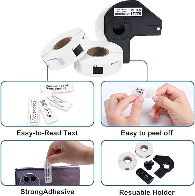 COLORWING Labels Compatible for Brother DK-1204 (0.66" x 2.1"), Multipurpose Return Address Die-Cut Label Roll, Use with QL 700 810w 820nwb Printers (10 Rolls + 2 Frame)