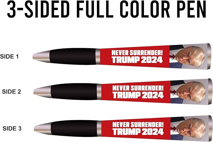 Trump Collectors Set Ballpoint Pen - Black Grip, MAGA Trump 2024 Design, 3-Sided Pen Imprinted in USA