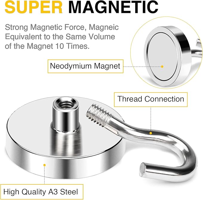 DIYMAG Magnetic Hooks, 118 LB Heavy Duty Strong Magnet with Hooks, Strong Rare Earth Neodymium Magnet Hooks for Hanging, Magnetic Hanger for Curtain, Home, Kitchen, Workplace, 20 Packs