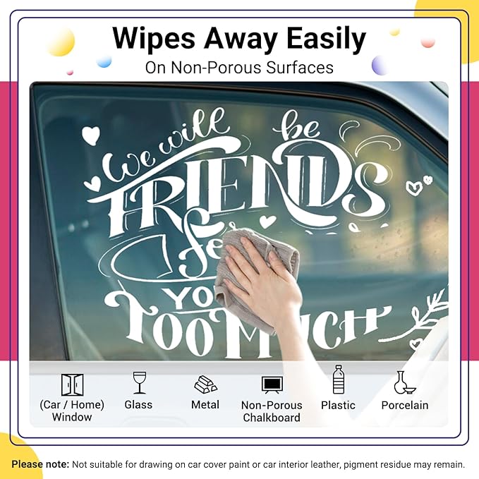 KERIFI Car Window Markers for Glass Washable, 10mm Jumbo White Liquid Chalk Markers for Holiday Wedding Decorations, Dry & Wet Erasable Bold Chalk Paint Pens for Chalkboard Blackboard Mirror, 3 Count