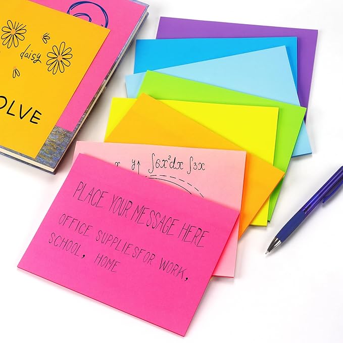 Sticky Notes 8x6 inch Bright Colors Self-Stick Pads 8 Pads/Pack 35 Sheets/Pad Total 280 Sheets