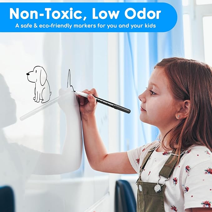 maxtek Dry Erase Markers Ultra Fine Tip, 0.7mm, Low Odor, Assorted Colors, 12 Count, Whiteboard Markers for Planning Whiteboard, Calendar Boards, Back to School Supplies