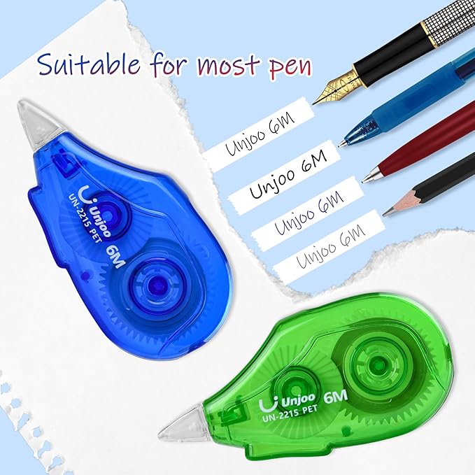 White Correction Tape, Easy To Use Applicator for Instant Corrections Wrong Writing At Any Time, For school, Office (6M/256" x 0.2",3 colors,12pack)