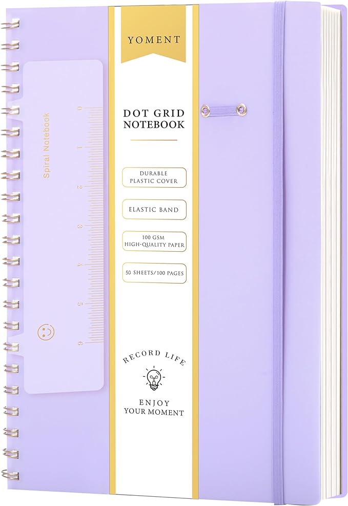 Yoment Bullet Dotted Journal Spiral Notebook 8.5 x 11 A4 Large Dot Grid Notebooks, 100 GSM Thick Dot Paper, Journaling Notebooks for Work School Sketching, A4 Purple