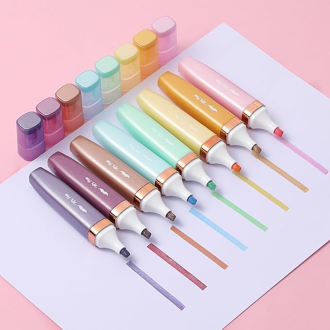 Mr. Pen- Glitter Highlighters, 8 Pack, Pastel and Metallic Colors, Chisel Tip, Highlighters Glitter Highlighter Markers, Sparkly Highlighters Aesthetic Highlighters, Sparkle Highlighters