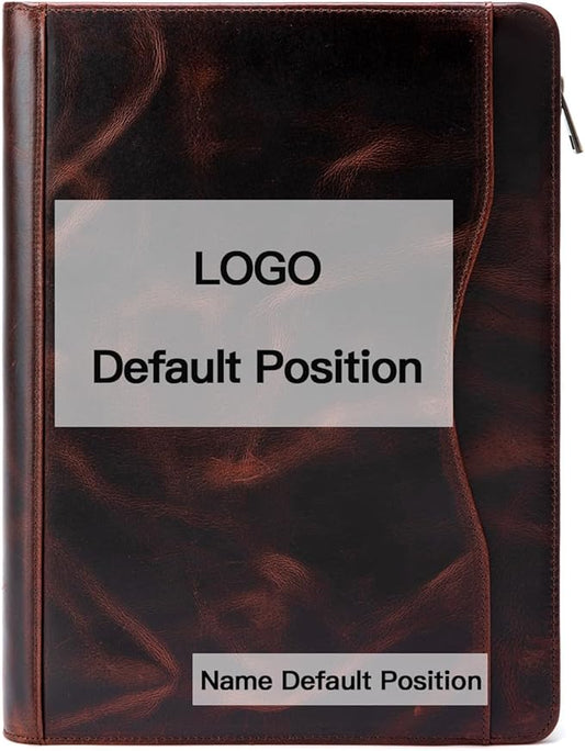 YIWEN Handmade Crazy-Horse Leather 3 Ring Binder Portfolio Padfolio Folder with Zipper for Men and Women, Business Organizer for Letter A4 Size for Meeting and Travel (Custom, Oil Wax-Dark Brown)