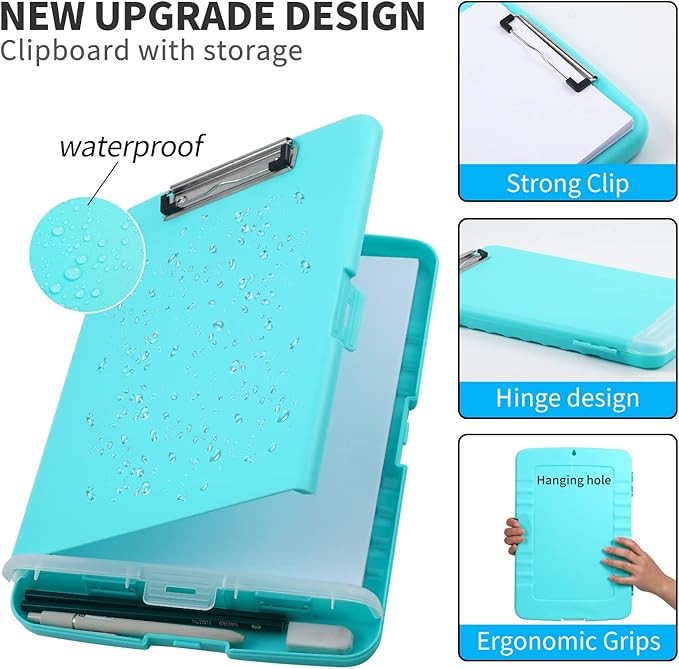 Clipboard with Storage, Large Capacity Nursing Clipboards with Low Profile Clip, Heavy Duty Plastic Storage Clipboard with Pen Holder, Side-Opening, Multifunctional Clipboard Case for Writing