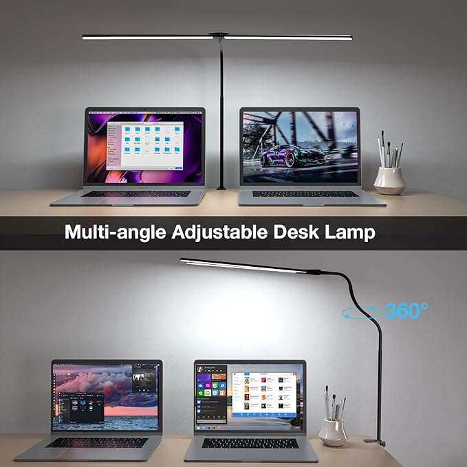 Desk Lamp for Office Home, 31.5" Desktop Lighting Bar with Gooseneck, Clip on Desk Light with Clamp, Bright Dimmable Table Lamp for Study, Work, Computer, Monitor, Reading