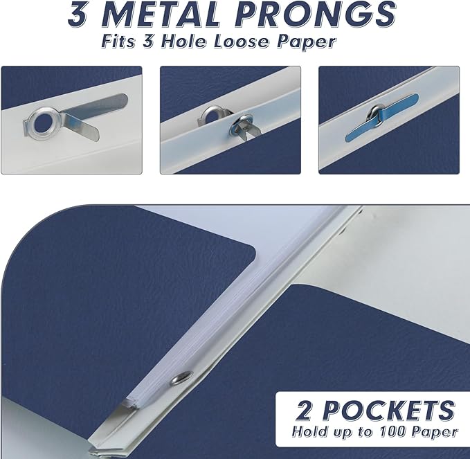 Two Pocket Folders, PANDRI 60 Pack Two Pocket Folders with Prongs, 3 Prong Folders Designed for Office and Classroom, Letter Size Darkblue