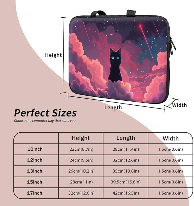 Universal Laptop Sleeve Tablet Case 12 inch, Pink Sky Cat Slim Carrying Case Durable Handbag Travel Laptop Bag for Surface Pro 9 8 7/Laptop Go 2 3, MacBook Air 11/12