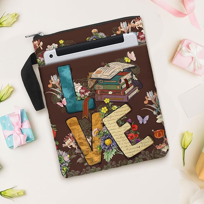 Book Cover With Zipper and Front Pocket - Sleeve Gift for Book Lovers and Librarians - Washable Fabric 11 X 8.5 Inch Padded Protector Pouch