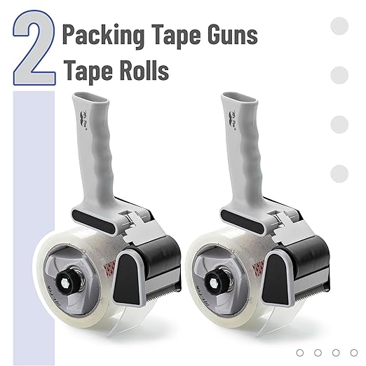 Mr. Pen 2-Inch Black Heavy Duty Packing Tape Dispenser Gun - 2 Pack with 2 Rolls Clear Tape Gun for Packing Boxes & Moving