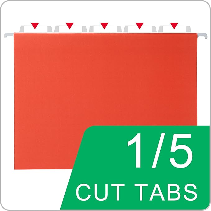 25 Packs Hanging File Folders,Orange File Folder Letter Size,Designed for Bulky Files,Filing Cabinet,1/5 Adjustable Tabs for Office,School,Home
