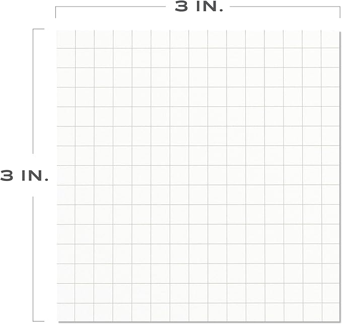 Sticky Notes Graph Paper 12pk | 3x3 Inch Small Self Stick Notepads for Desk and School Supplies