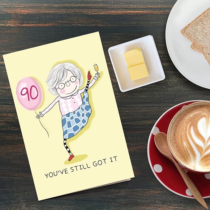 Qiliji Funny 90th Birthday Card for Women, 90 Years Old Birthday Card for Her, Happy Ninetieth Birthday Greeting Card, 90 Still Got It