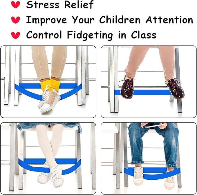 6 Pack Chair Bands for Kids with Fidgety Feet, ADHD Tools for Kids, ROOKEA Sensory Room Must Haves for Adhd Kids Fidget Chair Bands Autism Classroom Must Haves ADHD Tools for Classroom Home Chairs
