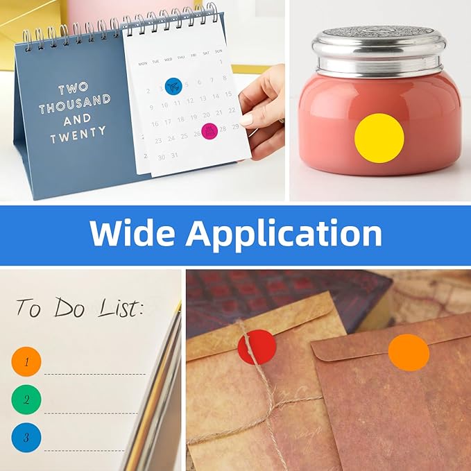 3000 PCS Printholic 3/4" Round Color Coding Circle Dot Sticker Labels 6 Color Includes Bright Yellow Green Red Pink Orange Blue(500 Labels/Roll)