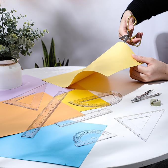 Tenare 6 Pcs Plastic Ruler Math Set Includes 12 Inch 6 Inch Straight Ruler Protractor Triangle Rulers Geometry Transparent Math Ruler Measuring Tools for School Office Home(Clear)