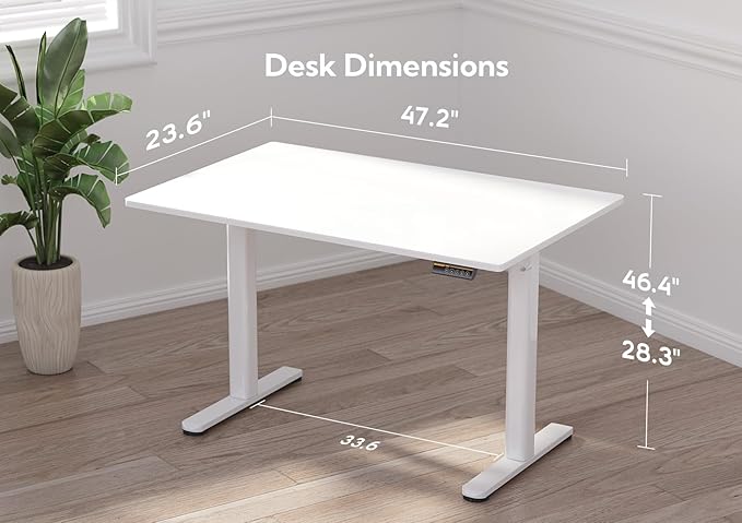 Glass Standing Desk, Electric Standing Desk Adjustable Height, 48 Inch Adjustable Stand Up Desk, Quick Install Home Office Computer Desk, Super White