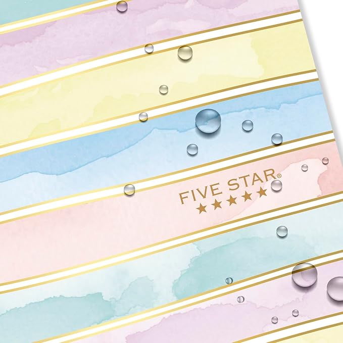 Five Star Spiral Notebook + Study App, 1 Subject, Wide Ruled, 8" x 10-1/2", 80 Sheets, Pastel Stripes (930209F-ECM)