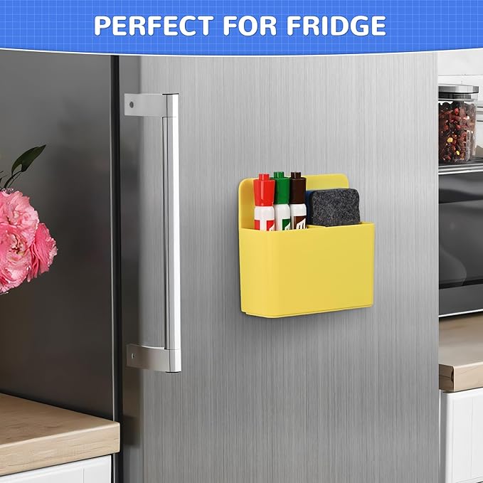 Magnetic Dry Erase Marker Holder, Magnetic Pen Marker Holder for Whiteboard, Fridge, Locker Accessories, School, Office, Home, Magnet Pen Cup,1 Pack, Yellow