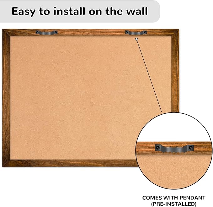 Dry Erase Monthly Calendar Board for Wall, 17"x13" Hanging Board, Magnetic White Boards, Rustic Brown Wood Frame White Board Cork Board Combo, Calendar Bulletin Board for Kitchen Planner Memo Office