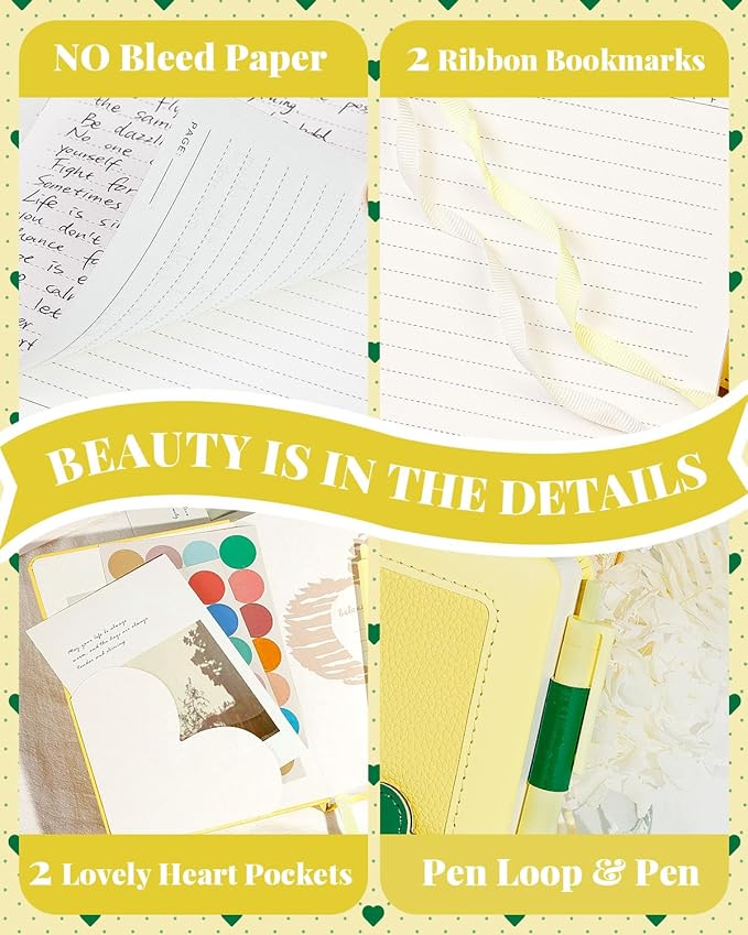Journal for Women and Girls with Heart Buckle, 240 Pages Girls Diary Journal with Pen for Writing, Cute Daily Writing Journals for Women, B6 Pretty Journaling Hardcover Notebooks (Melon Yellow)