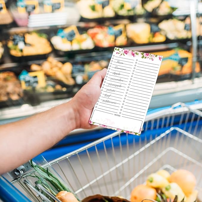 2 Pack Grocery List Magnet Pad for Fridge with Pen Holder, Totally 120 Sheets Magnetic Note Pad for Fridge Full Back Magnet Shopping List, To Do List, Memo Notepads, 4.5x7.5"(Pink Flower)