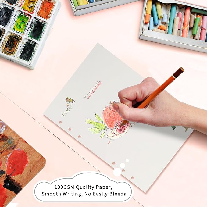 A5 Refills Paper, A5 Binder Planner Loose Leaf Paper,90 Sheets (180 Pages) 6-Hole Notebook Refills for 6-Ring Refillable A5 Ring Binder Notebook Planner, Blank Paper with Pattern