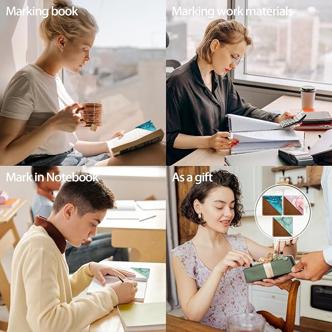 3 Pieces Leather Bookmarks, Personalized & Cute Book Accessories for Reading Lovers, Page Markers for Women Men Girls Boys Student Teacher Kids Retirement Birthday Gifts (Marble, Water Ripples)