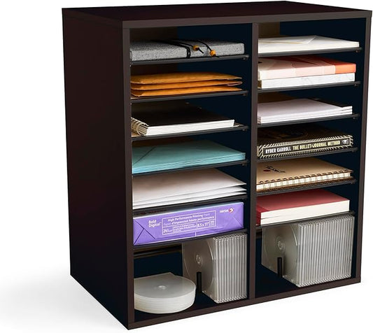 Safco Wooden Paper and Mail Organizer for Home Office and Classroom, Adjustable Shelves and Stackable