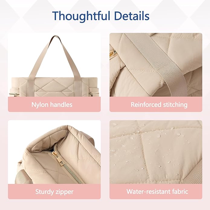 Tote bag for Women Puffer Shoulder Bag with Zipper Travel Quilted Nurse Bag Carry On Laptop Bag for Travel Work