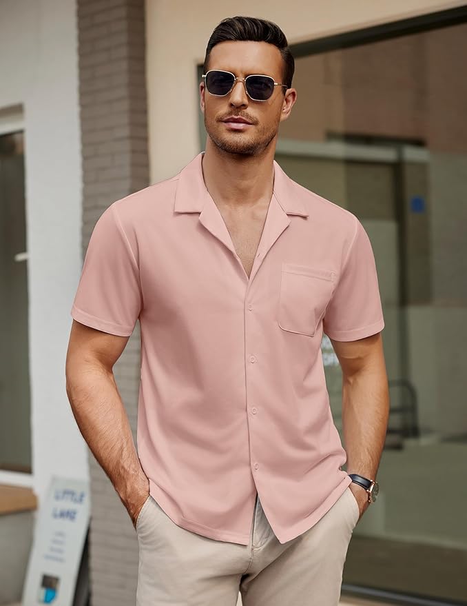 COOFANDY Men's Casual Cuban Guayabera Shirt Short Sleeve Button Down Shirts Summer Beach Shirts Vocation Vintage Shirts